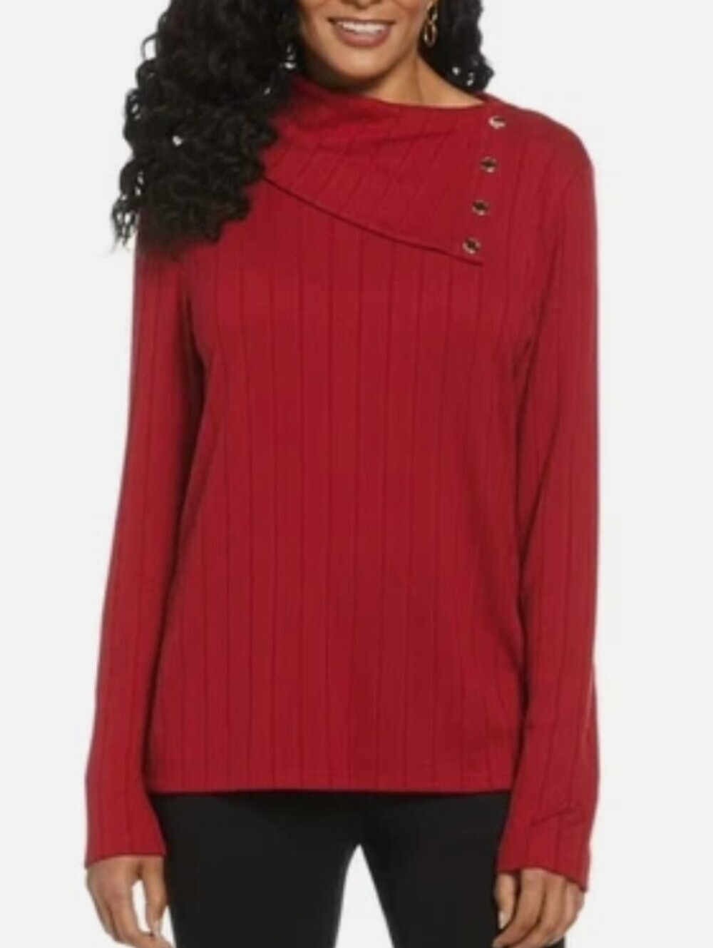 Rafaella Red Snap Cowl Neck Wide Rib Sweater Size Large - Picture 2 of 6